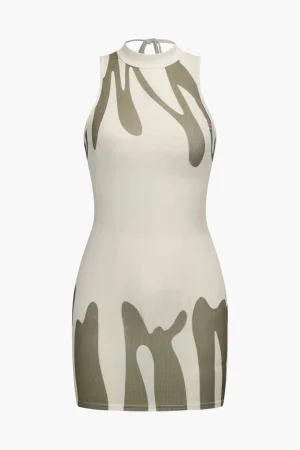 Abstract Print Backless Tie-Up Sleeveless Mini Dress>MICAS New