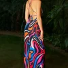 Abstract Print Cross Back Slit Maxi Dress>MICAS Clearance