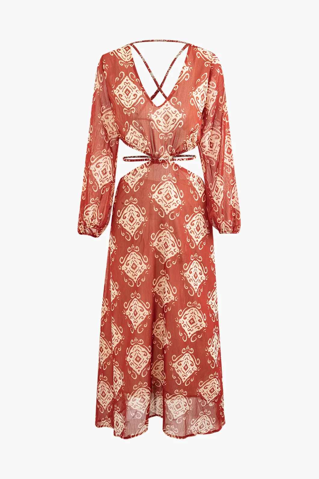 Abstract Print Cross Tie Backless Maxi Dress>MICAS Outlet