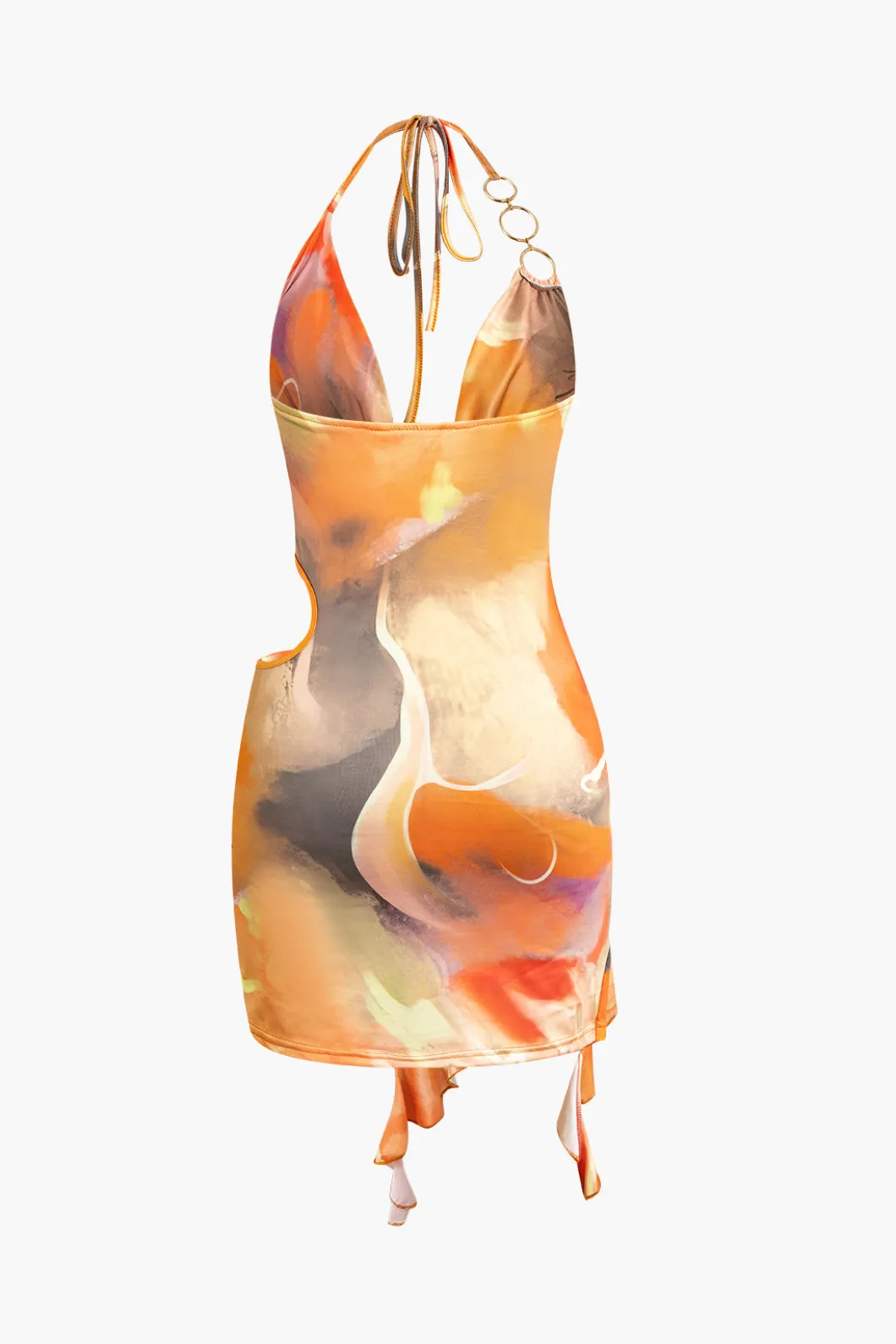 Abstract Print Halter Cowl Neck Slit Mini Dress>MICAS New