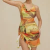 Abstract Print Halter Cowl Neck Slit Mini Dress>MICAS New