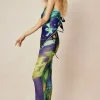 Abstract Print Knot Strapless Top And Cut Out Midi Skirt Set>MICAS Hot