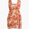 Abstract Print Knot V-Neck Mini Dress>MICAS Hot