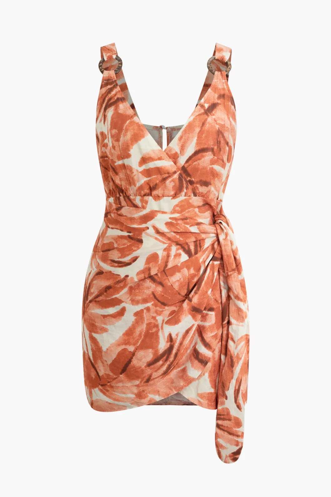 Abstract Print Knot V-Neck Mini Dress>MICAS Hot