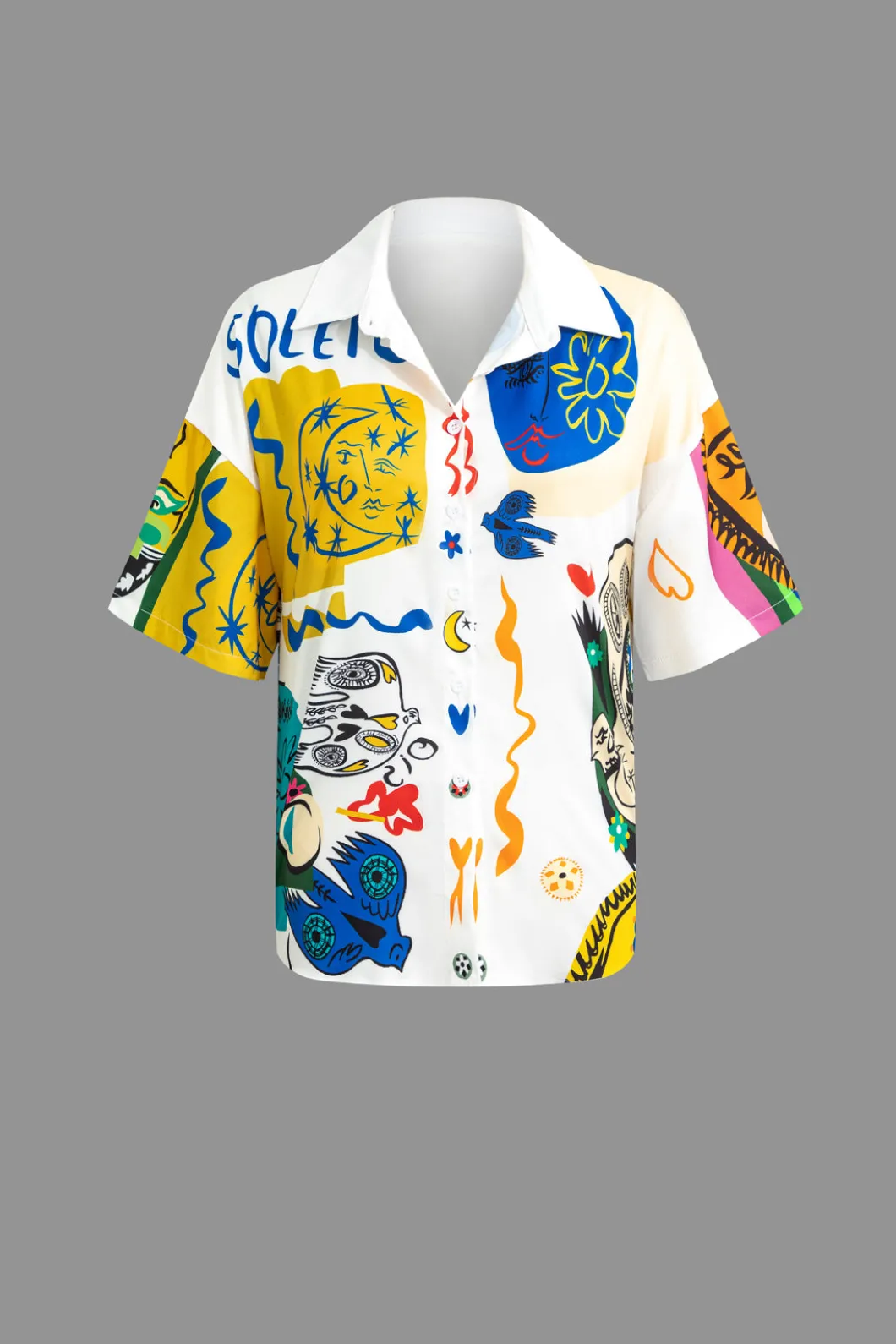 Abstract Print Knot-Front Shirt And Drawstring Shorts Set>MICAS New