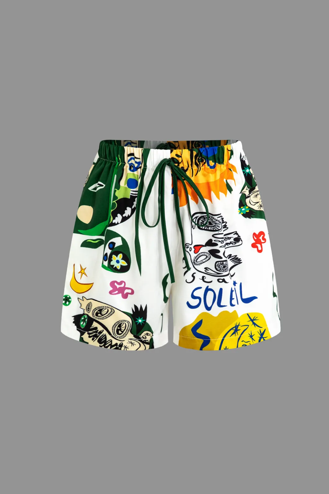 Abstract Print Knot-Front Shirt And Drawstring Shorts Set>MICAS New