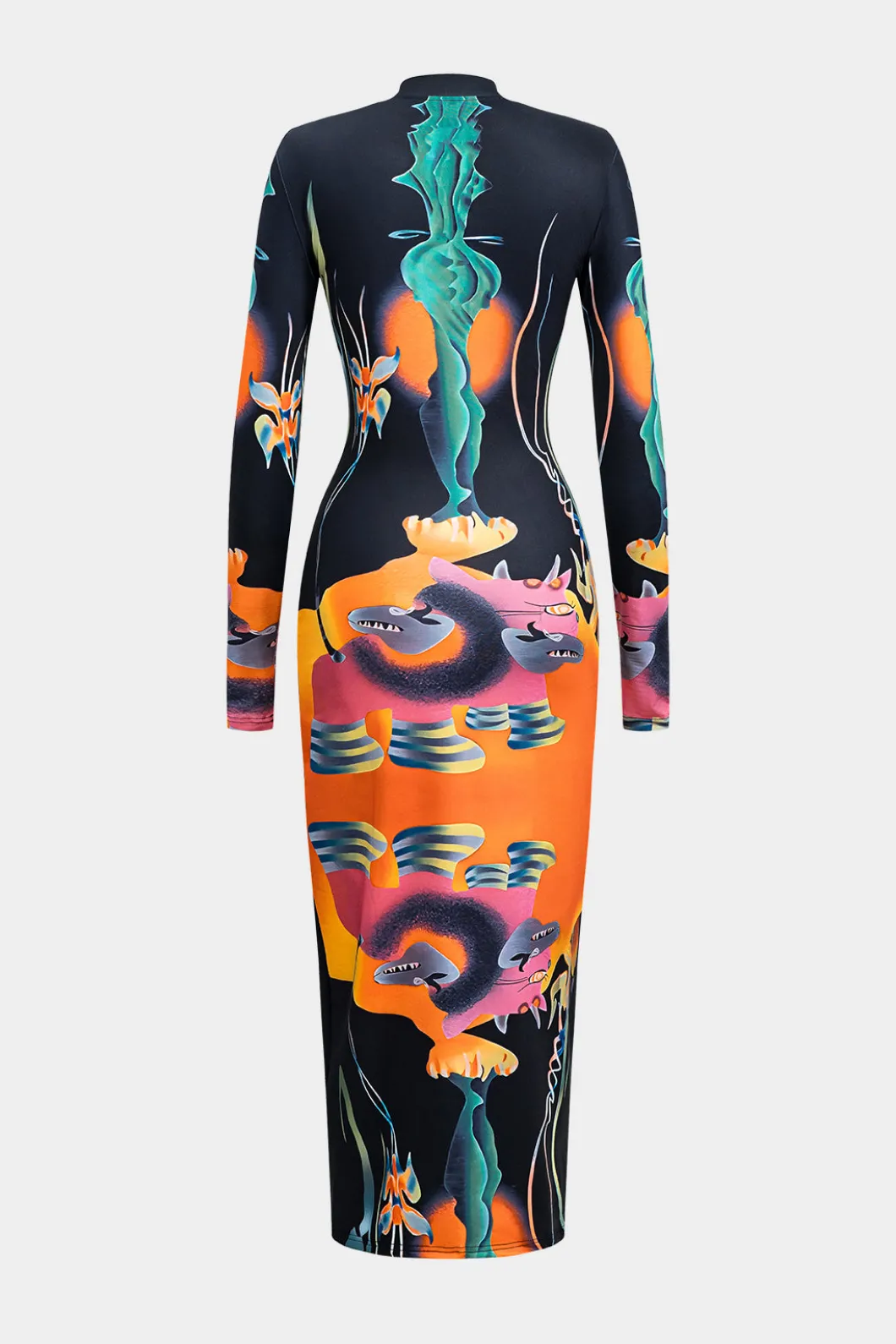 Abstract Print Long Sleeve Bodycon Midi Dress>MICAS Sale