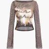 Abstract Print Mesh Long Sleeve Top>MICAS Best