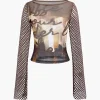 Abstract Print Mesh Long Sleeve Top>MICAS Best