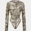 Abstract Print Mesh Round Neck Long Sleeve Bodysuit>MICAS Sale
