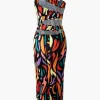 Abstract Print One Shoulder Cut Out Midi Dress>MICAS Fashion