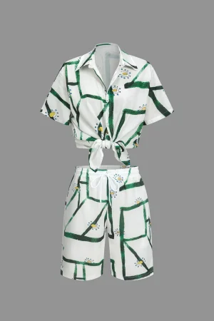 Abstract Print Shirt And Drawstring Shorts Set>MICAS Discount