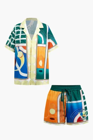 Abstract Print Shirt And Shorts Set>MICAS Fashion