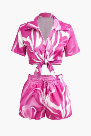 Abstract Print Short Sleeve Shirt And Shorts Set>MICAS Hot
