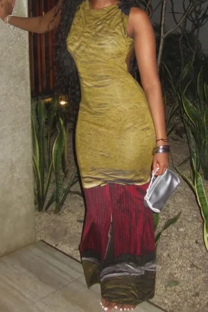 Abstract Print Sleeveless Backless Slit Maxi Dress>MICAS Best