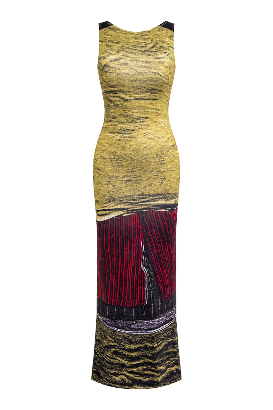 Abstract Print Sleeveless Backless Slit Maxi Dress>MICAS Best