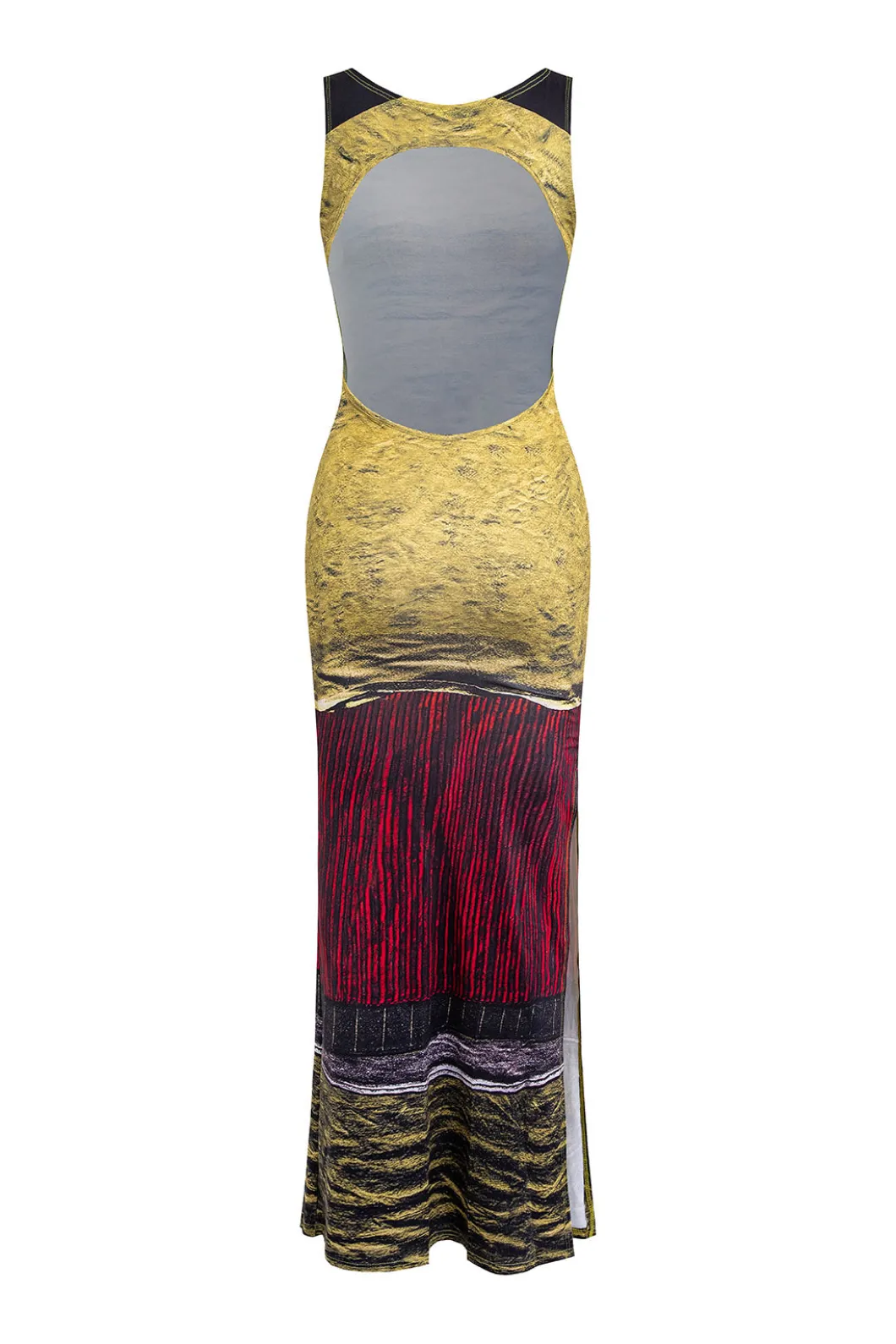 Abstract Print Sleeveless Backless Slit Maxi Dress>MICAS Best