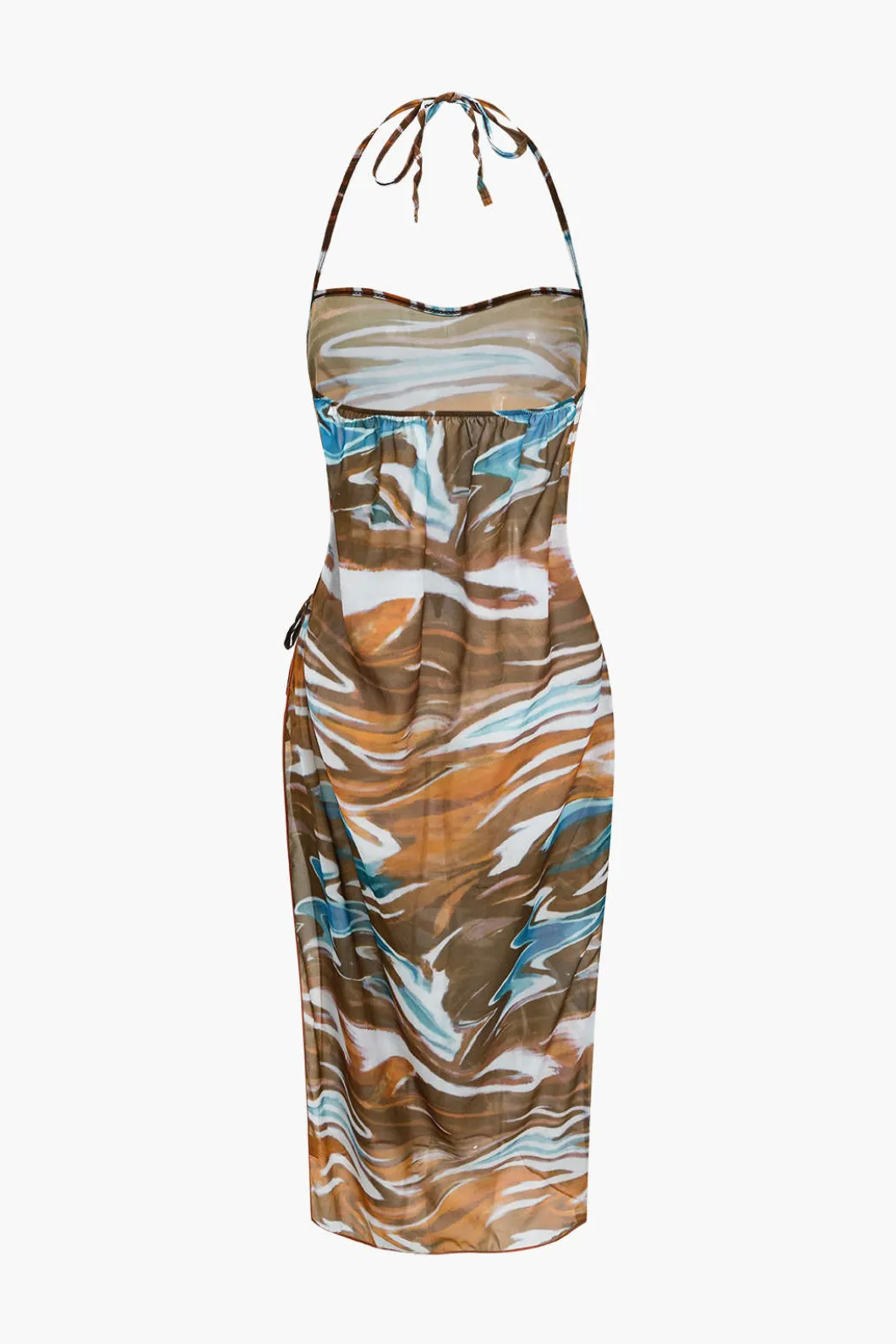 Abstract Print Tie Halter Bikini And Slit Midi Dress Swimsuit Set>MICAS Online