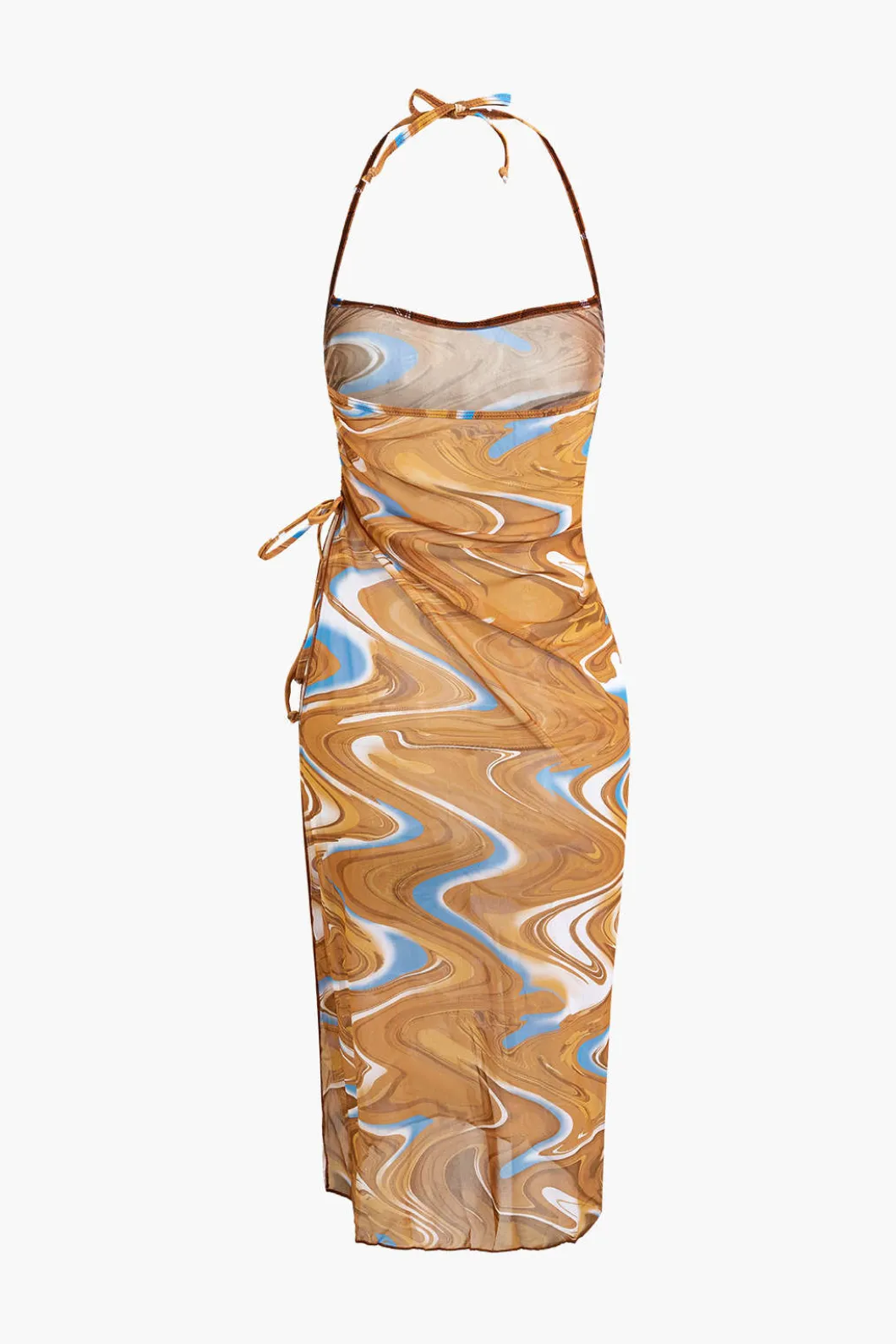 Abstract Print Tie Halter Bikini And Slit Midi Dress Swimsuit Set>MICAS Online