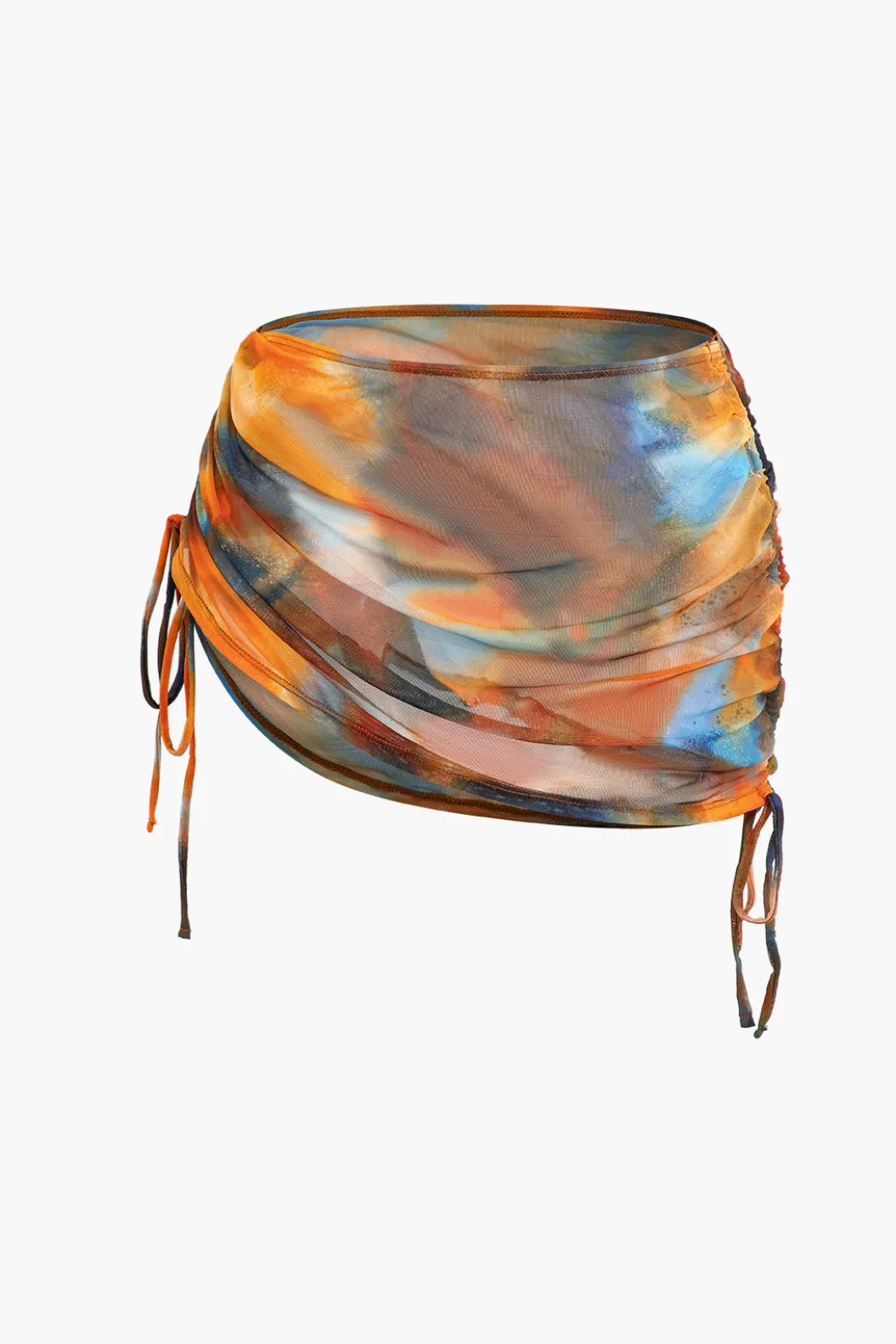 Abstract Print V-neck Cross Back Tie Swimsuit And Mesh Mini Sarong Skirt Set>MICAS Hot