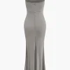 Adjust Strap Ruched Mermaid Maxi Dress>MICAS Outlet