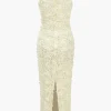 Appliques V-neck Slit Maxi Dress>MICAS Sale