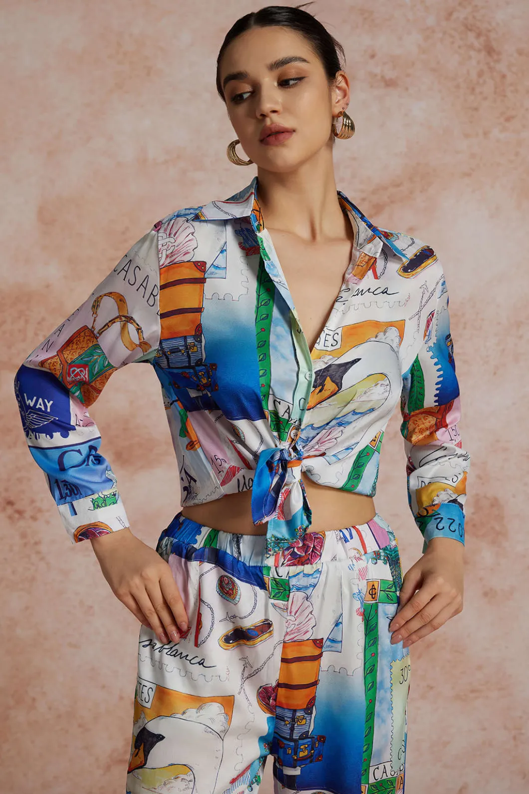 Artistic Print Wide Leg Trousers>MICAS Hot