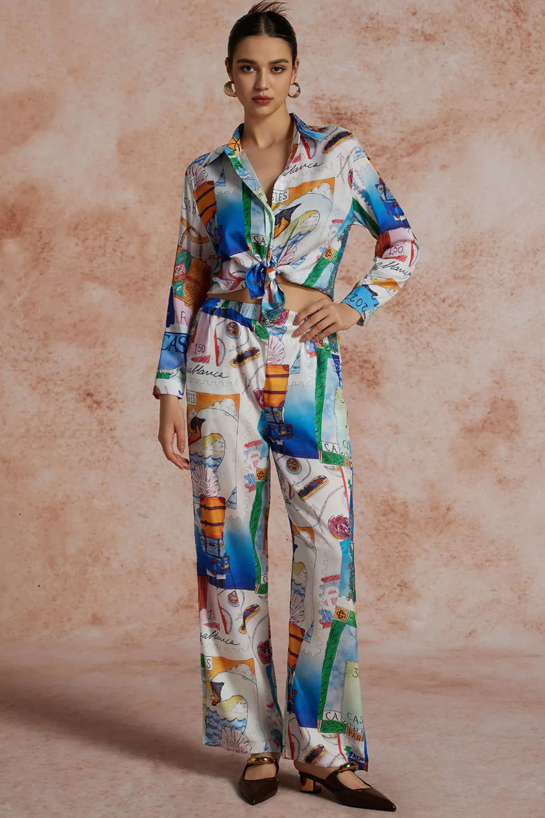 Artistic Print Wide Leg Trousers>MICAS Hot