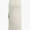 Asymmetric Belted Flap Pocket Split Maxi Skirt>MICAS Hot