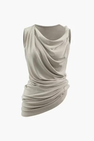 Asymmetric Cowl Neck Ruched Tank Top>MICAS Discount
