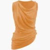 Asymmetric Cowl Neck Ruched Tank Top>MICAS Discount