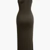 Asymmetric Cut Out Sleeveless Slit Midi Dress>MICAS Sale