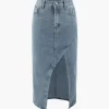 Asymmetric Denim Wrap Slit Skirt>MICAS Best