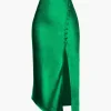 Asymmetric Hem Slit Button Deco Skirt>MICAS Outlet