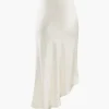 Asymmetric Hem Slit Button Deco Skirt>MICAS Outlet