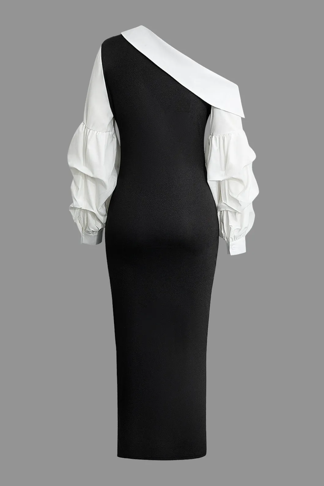 Asymmetric Lantern Sleeve Slit Midi Dress>MICAS Hot