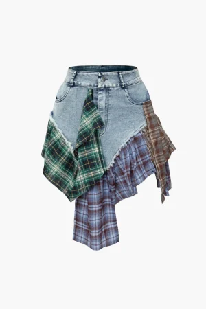 Asymmetric Patchwork Denim Mini Skirt>MICAS Outlet