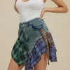 Asymmetric Patchwork Denim Mini Skirt>MICAS Outlet