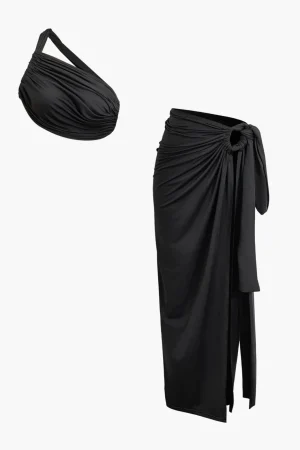 Asymmetric Ruched Cami Top And Tie Split Maxi Skirt Set>MICAS Best