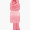 Asymmetric Satin Halter Mini Dress>MICAS Best