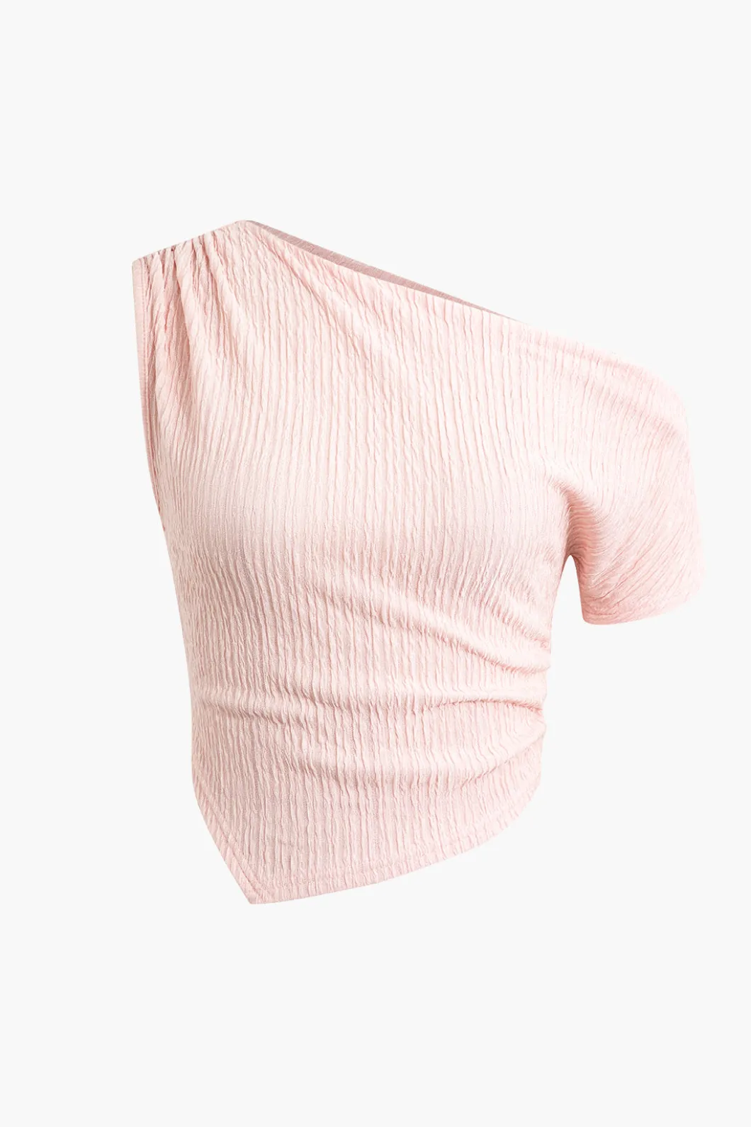 Asymmetric Texture Top and Ruched Skirt Set>MICAS Hot