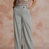 Asymmetric Waist Ruched Straight Leg Pants>MICAS New