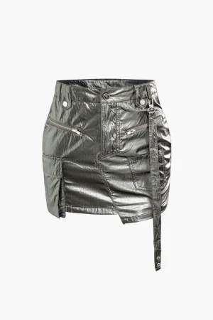 Asymmetric Zipper Multi Pocket Cargo Skirt>MICAS Best