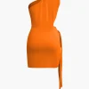Asymmetrical Cut Out Ruched Tie Mini Dress>MICAS Online
