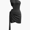 Asymmetrical Cut Out Ruched Tie Mini Dress>MICAS Online