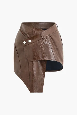 Asymmetrical Faux Leather Mini Skirt>MICAS Outlet