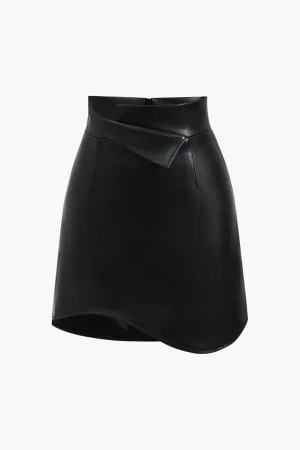 Asymmetrical Faux Leather Skirt>MICAS New