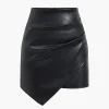 Asymmetrical Faux Leather Ruched Skirt>MICAS Outlet