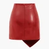 Asymmetrical Faux Leather Ruched Skirt>MICAS Outlet