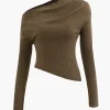 Asymmetrical Long Sleeve Rib Knit Top>MICAS Fashion